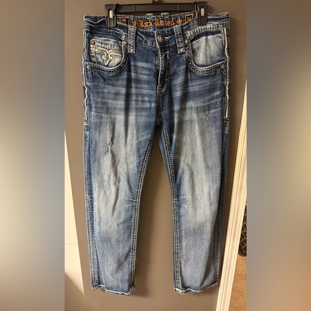 Rock Revival Relaxed Fit Blue Jeans for Men